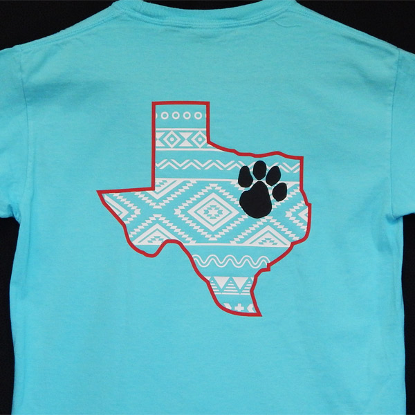 2016 Aztec Texas with Heart and Paw Print Comfort Colors Shirt (1717)